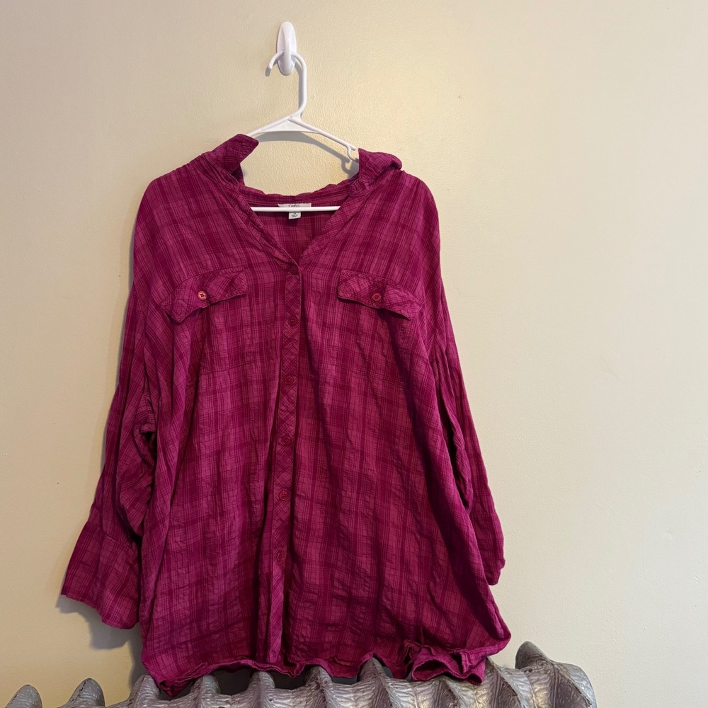 Women's Plus Size 3X Plaid Tunic Shirt Long Sleeve Button Down Basics